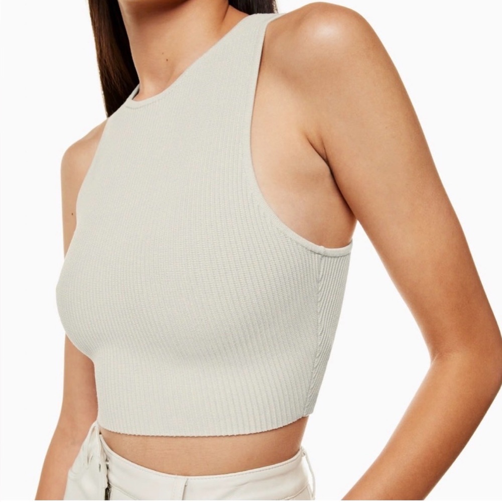 nwot Babaton sculpt knit racer cropped tank xs matte pearl